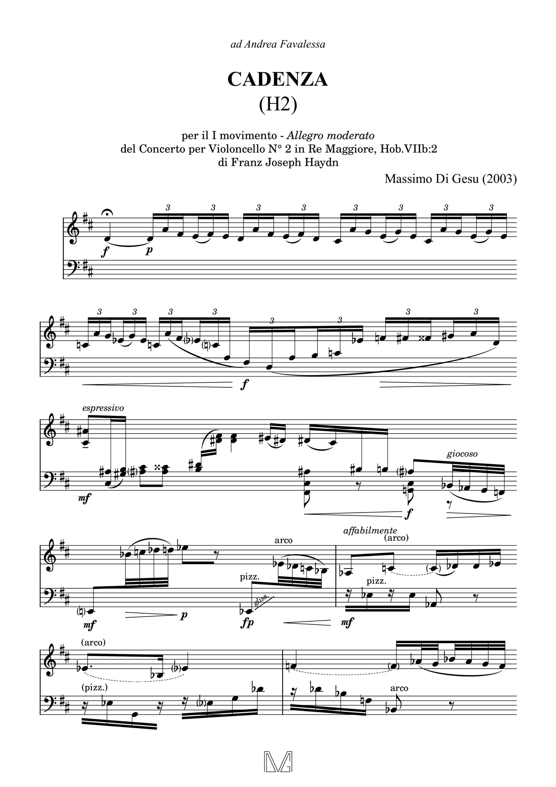 Cadenza “H2” for the 1st mov. from the Cello Concerto No. 2 in D major, Hob.VIIb2