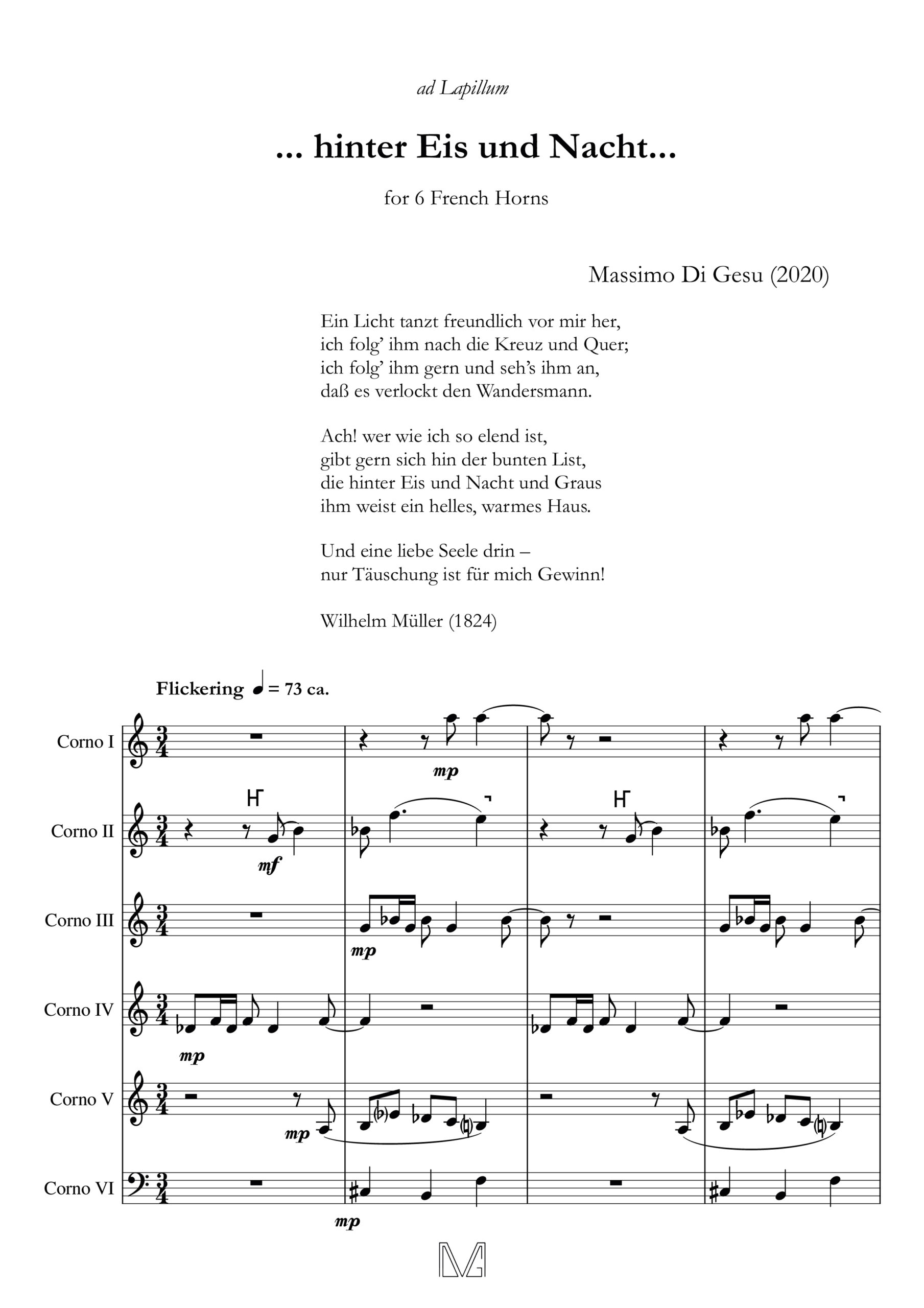 Hinter Eis und Nacht..., version for six french horns