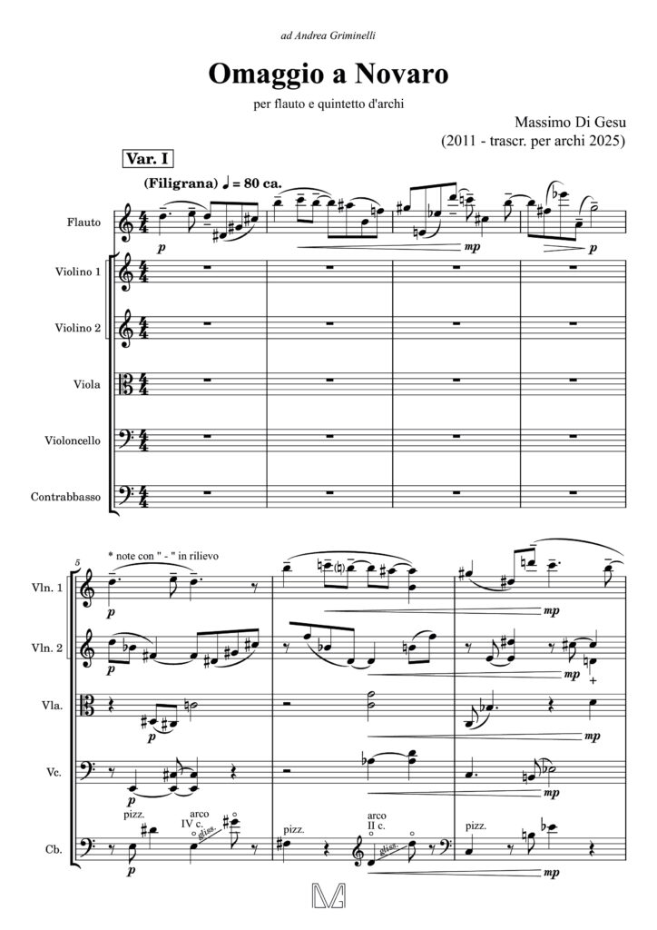Omaggio a Novaro - version for flute and string quintet